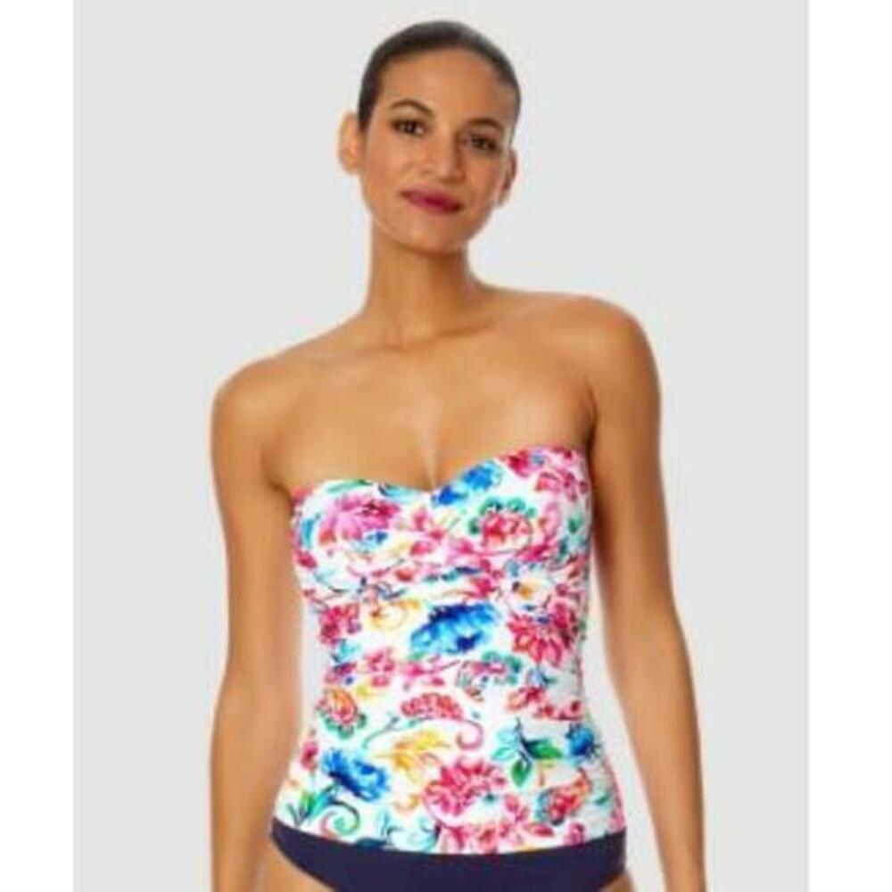 Anne Cole Women's Multicolor Watercolor Bandeau Tankini Top L NWT
